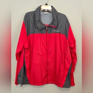 Columbia Men's Rain Jacket Size XL Red/Gray Hood Pockets Zippered